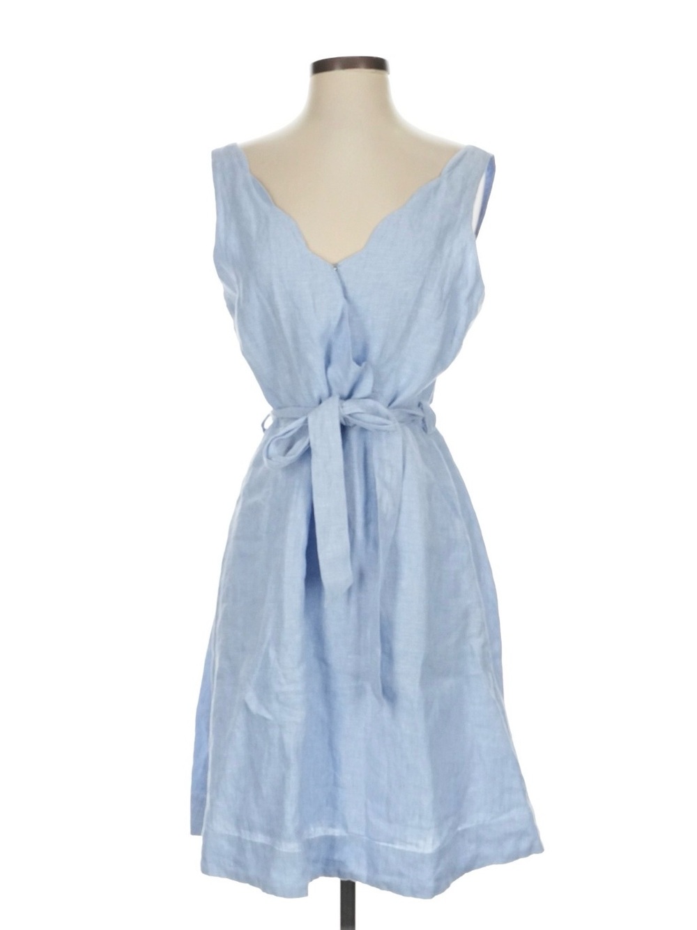 Tahari Light Blue Sleeveless Tie-Waist Linen Mini Dress